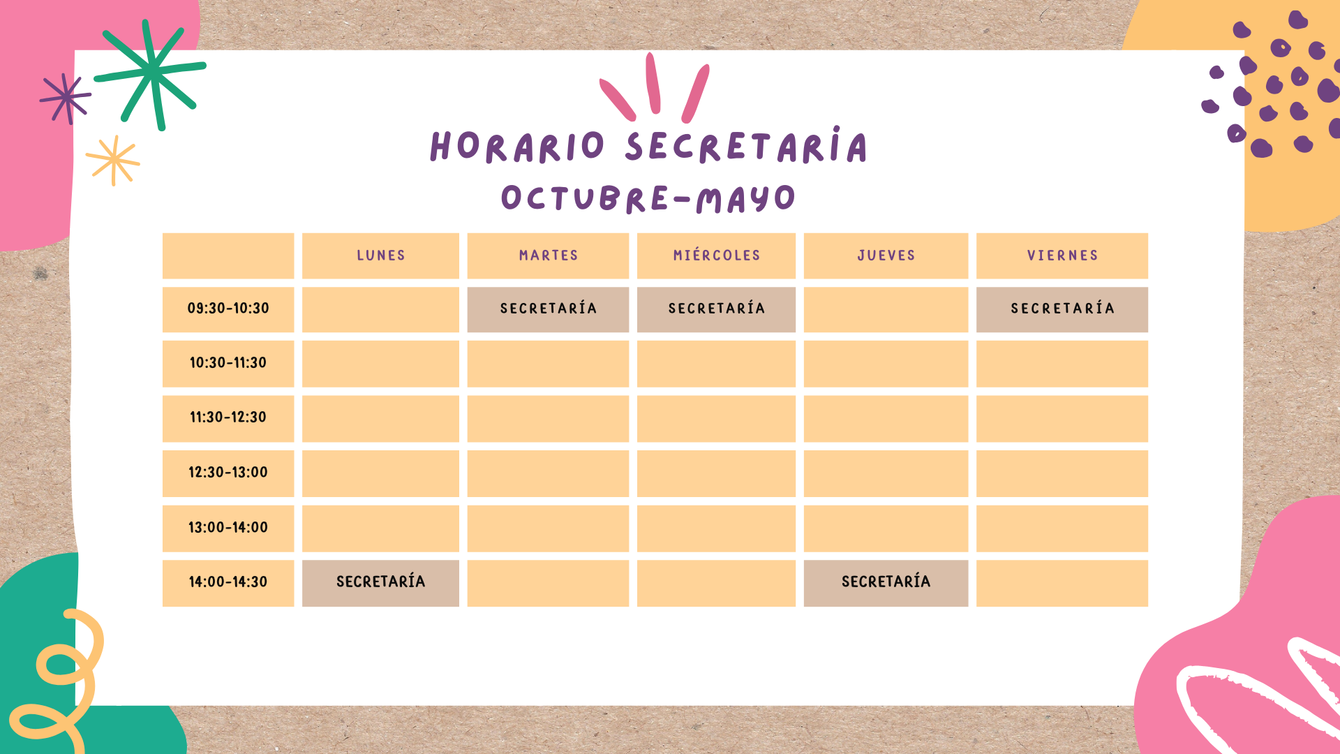 Horario secretaria 25.26