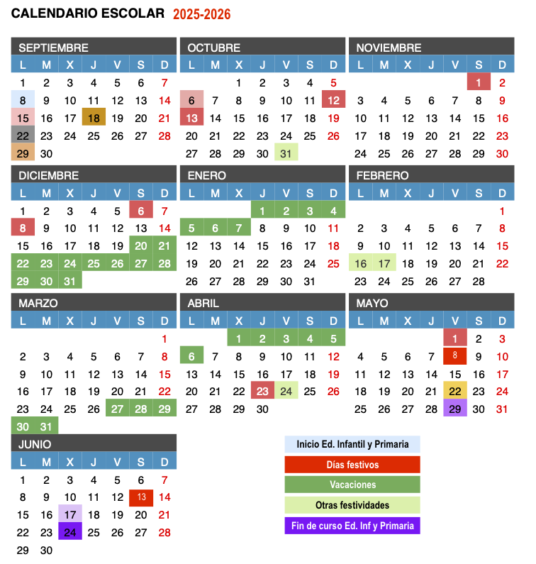 CALENDARIO ESCOLAR 2025/2026